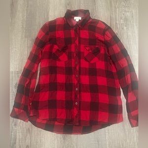 Maison Jules Flannel Button Down Blouse Size M